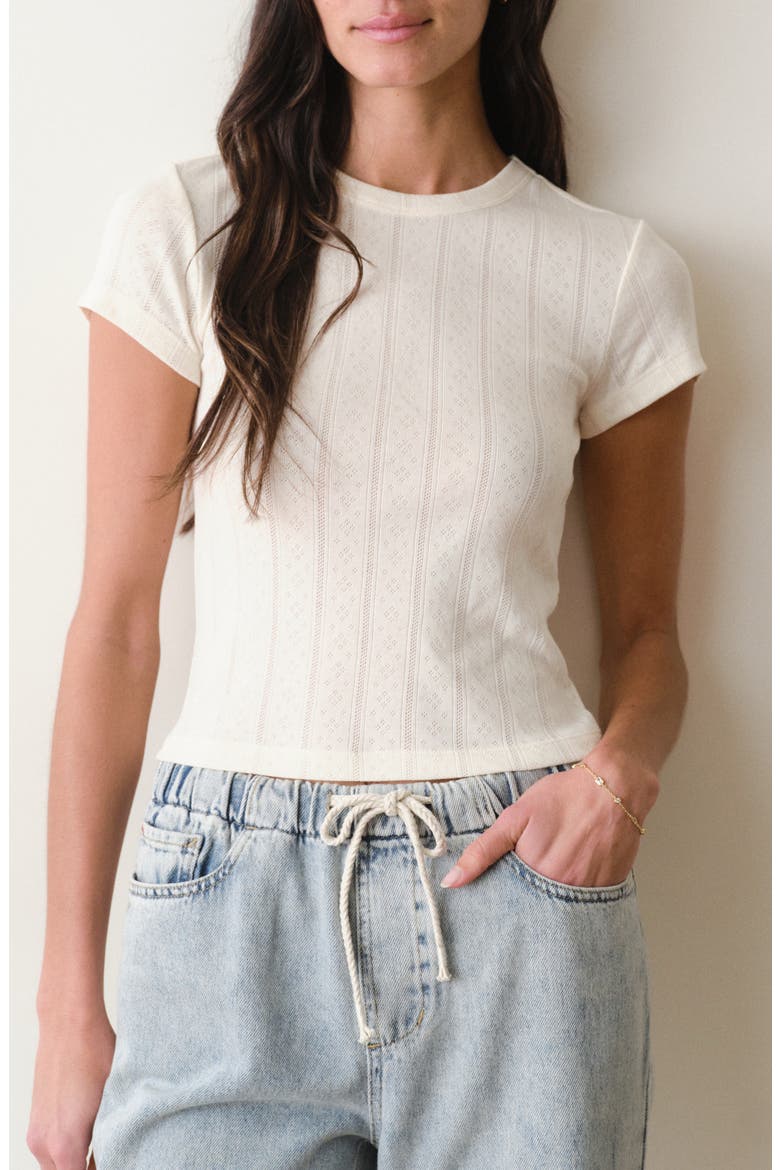 Lexi Pointelle Crewneck T-Shirt, Main, color, ANTIQUE WHITE