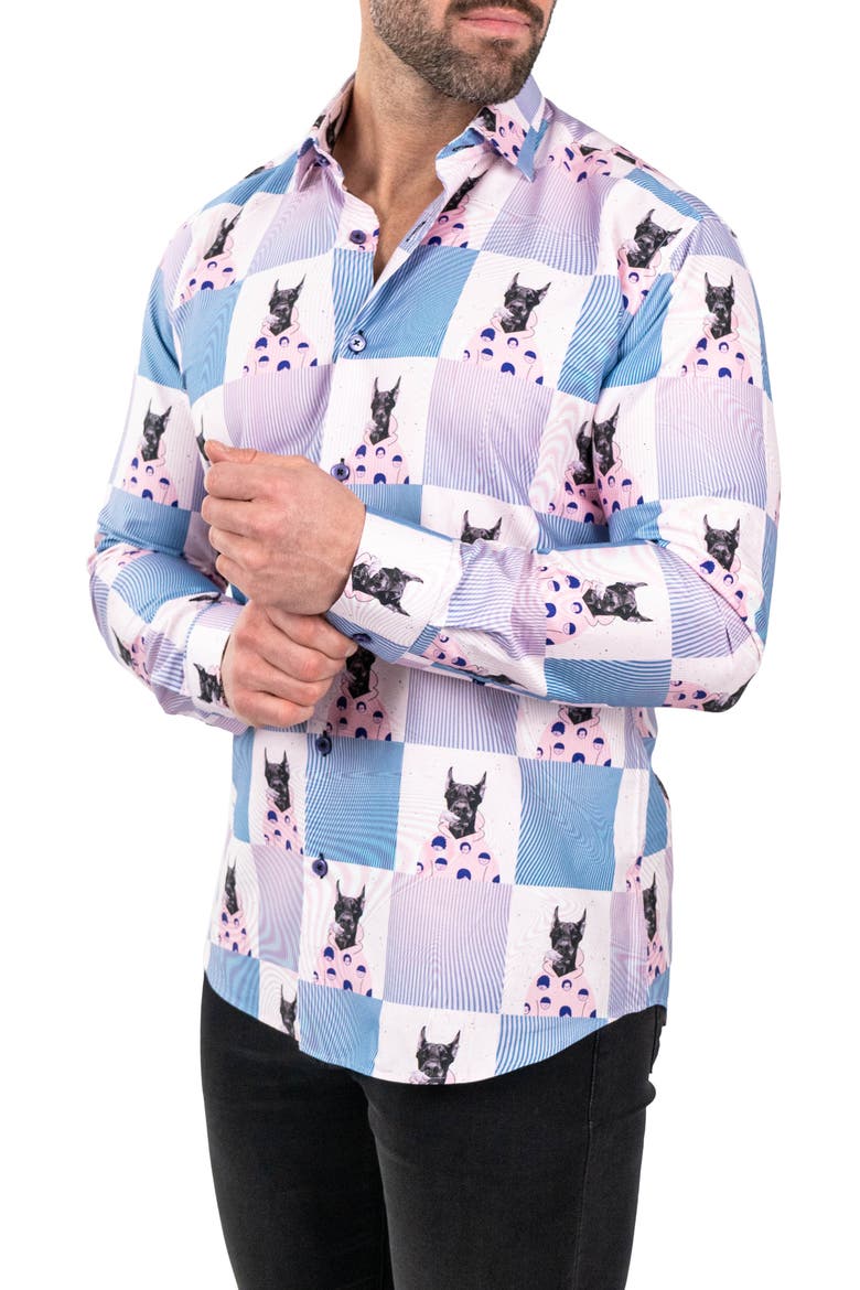 Fibonacci Snoop Contemporary Fit Button-Up Shirt, Alternate, color, PINK