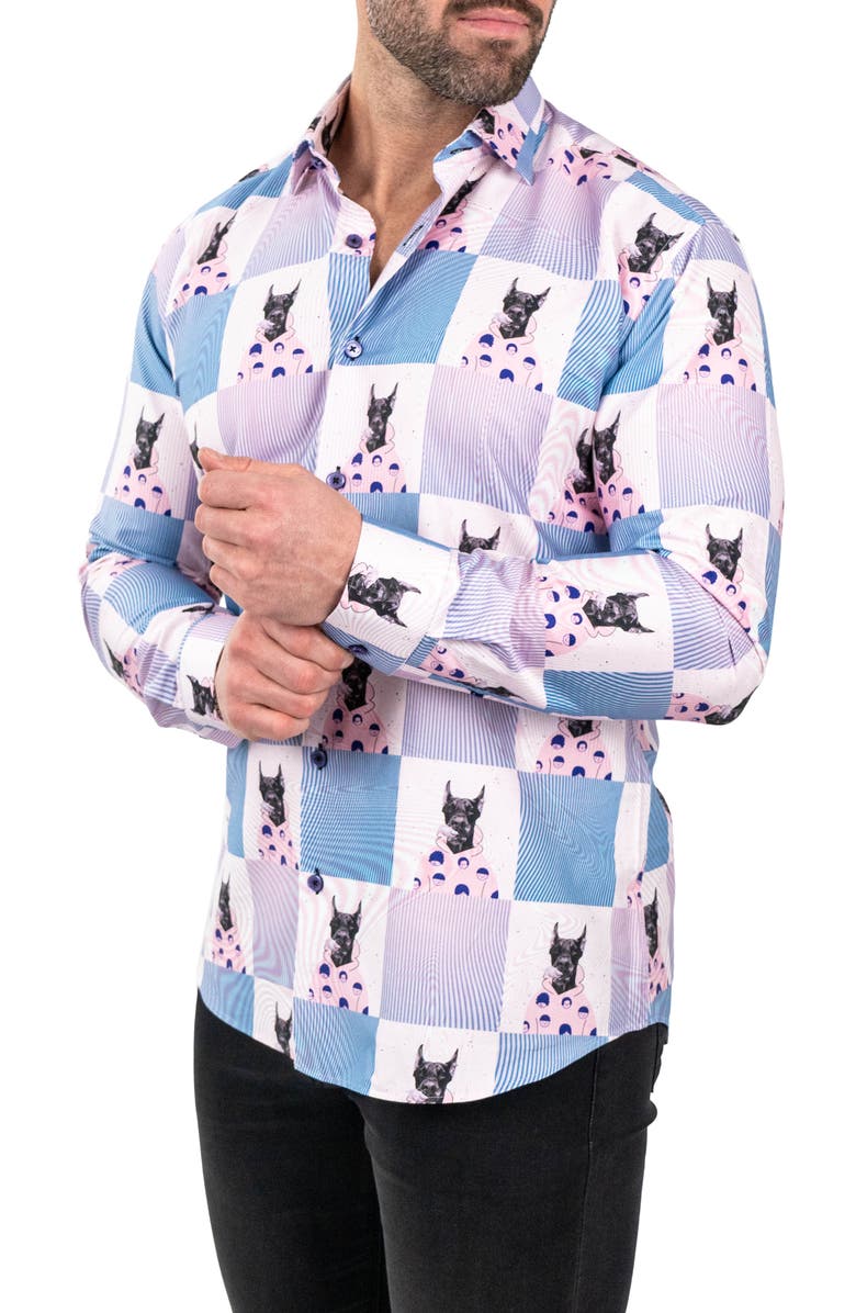 Maceoo Fibonacci Snoop Contemporary Fit Button-Up Shirt, Alternate, color, Pink
