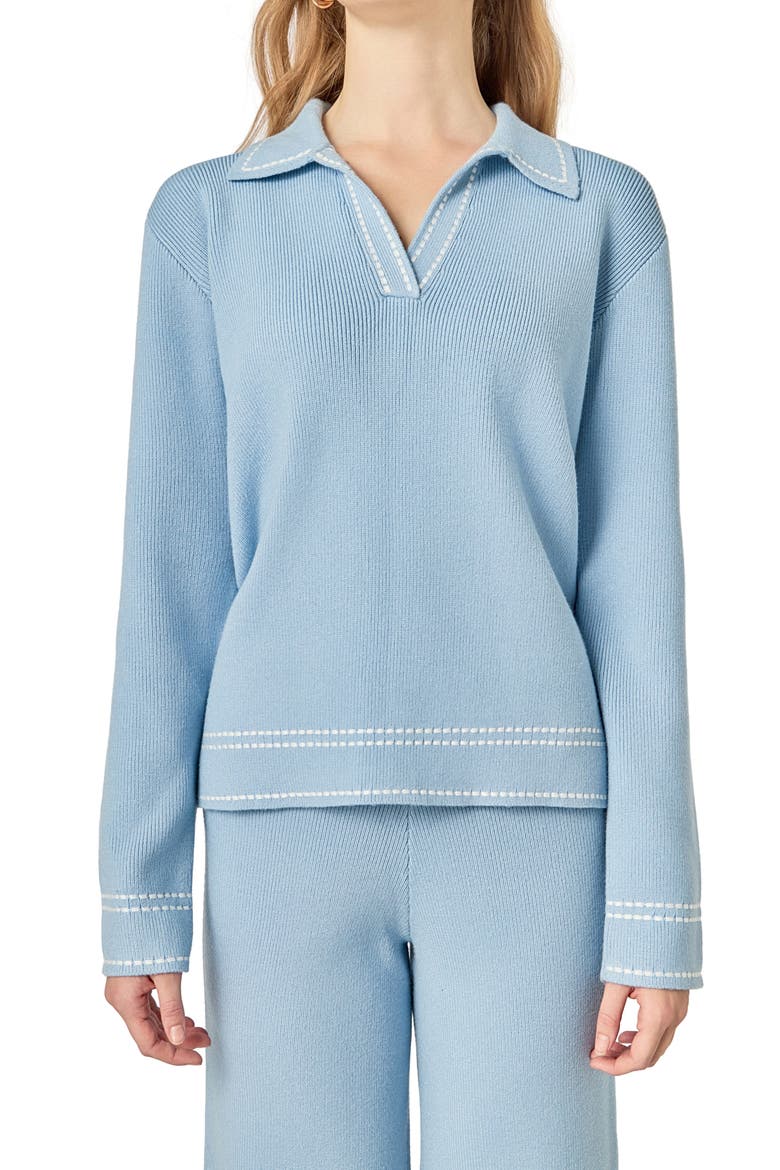 Stich Detail Long Sleeve Polo, Alternate, color, SLATE BLUE