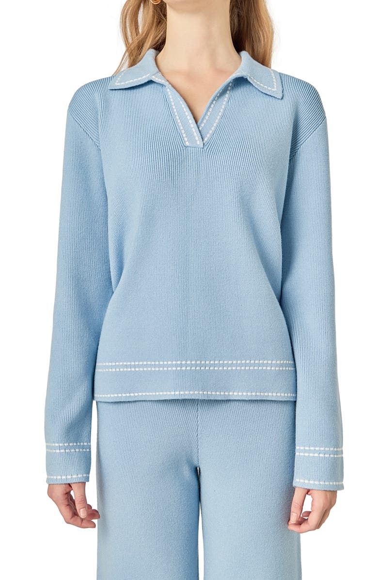 English Factory Stich Detail Long Sleeve Polo, Alternate, color, Slate Blue