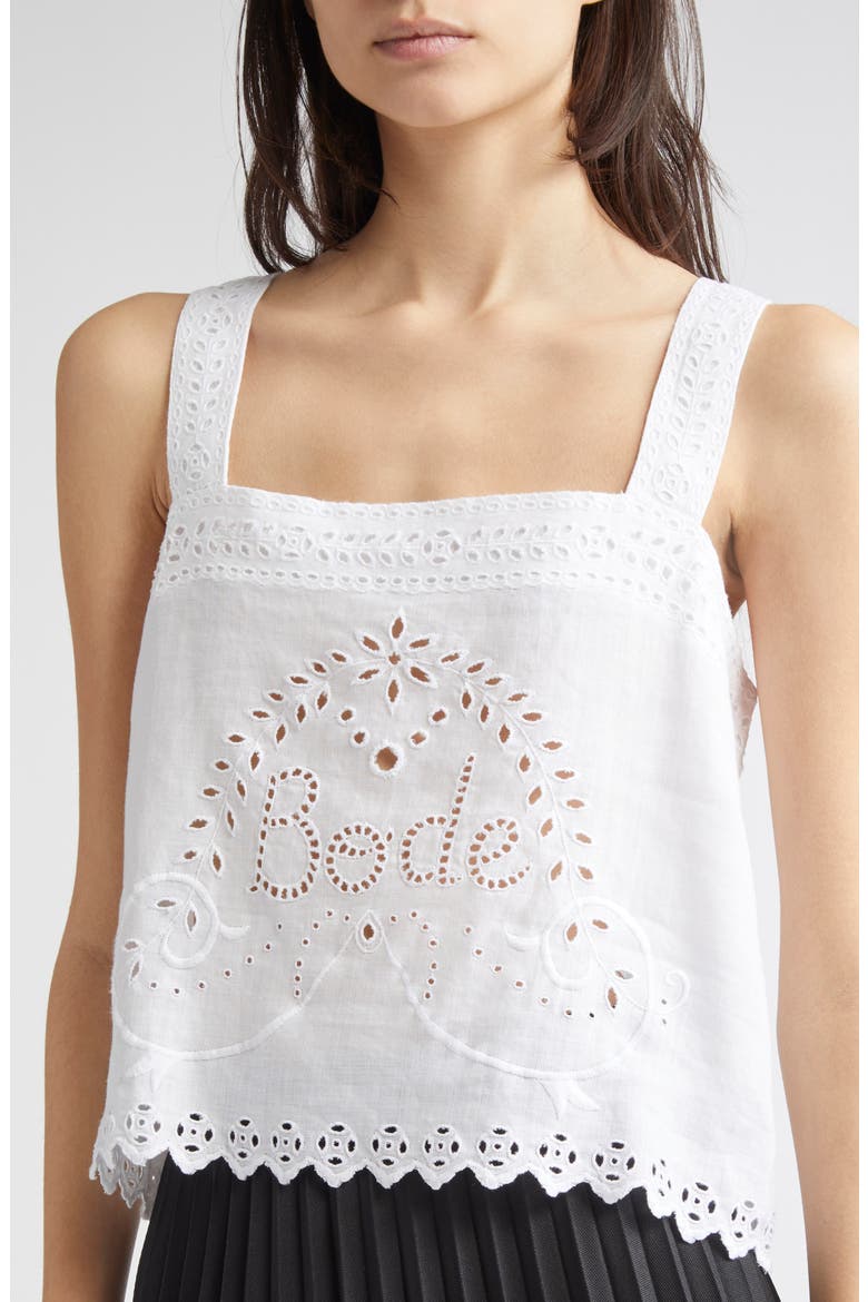 Belvoir Eyelet Linen Tank, Alternate, color, WHITE