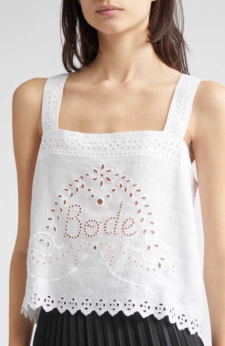 Bode Belvoir Eyelet Linen Tank, Alternate, color, White
