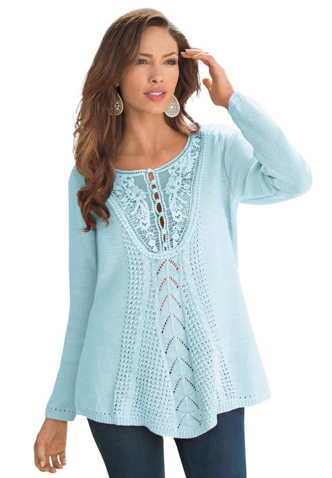 Plus Size Lace Yoke Pullover Sweater
