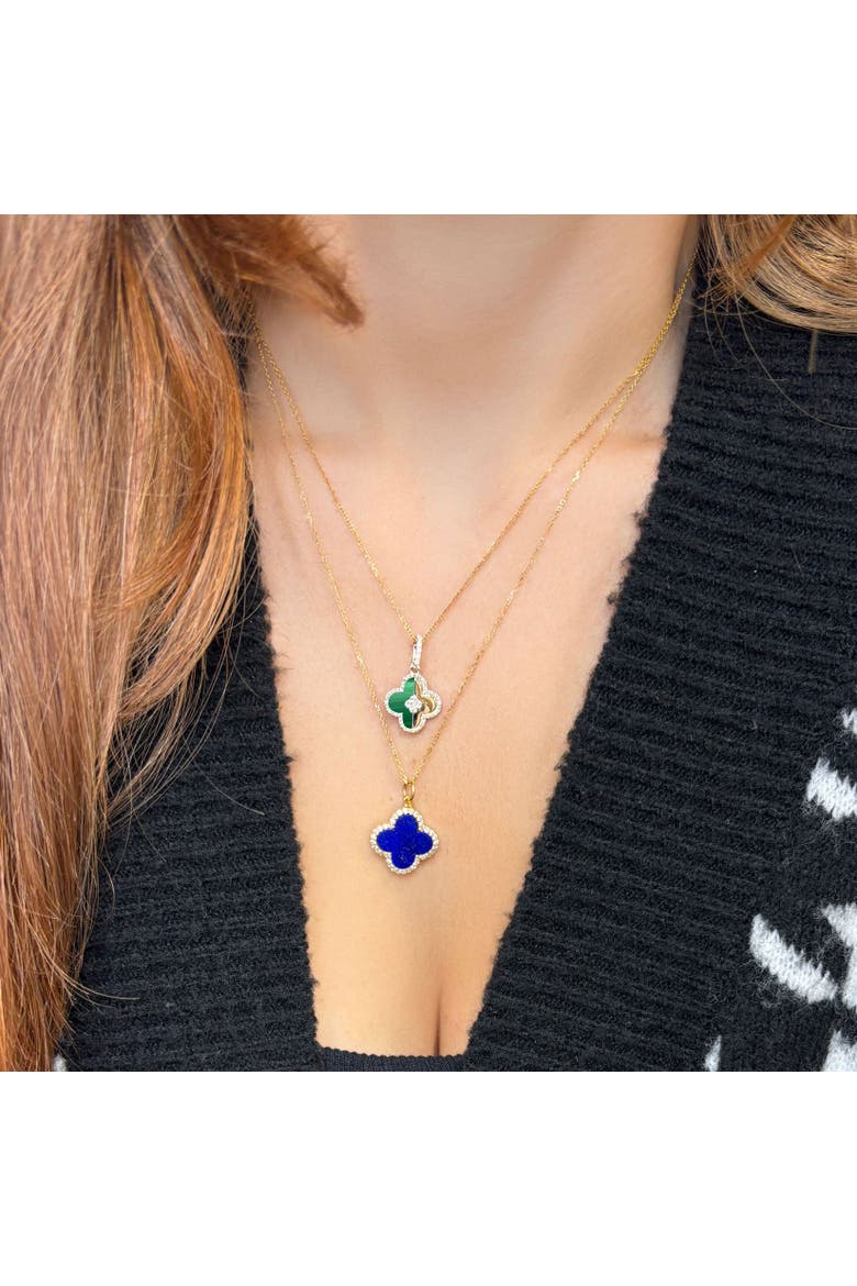 Malachite and Gold Diamond Clover Charm, Alternate, color, Malachite