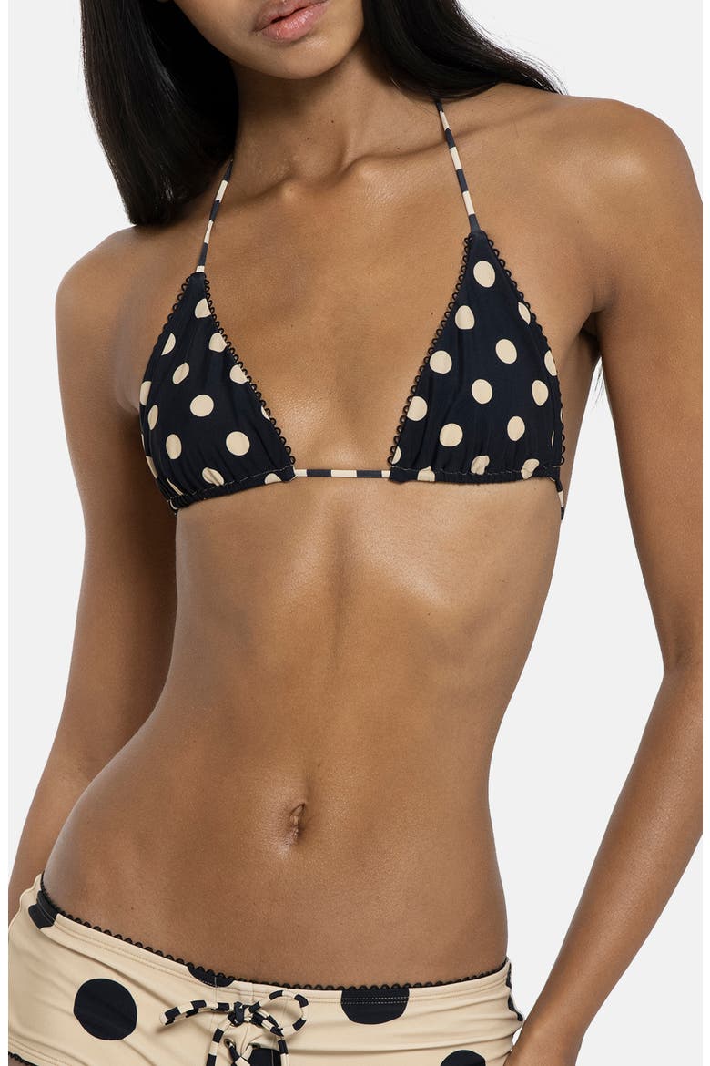 Reversible Polka Dot Picot Trim Triangle Bikini Top, Main, color, BLACK