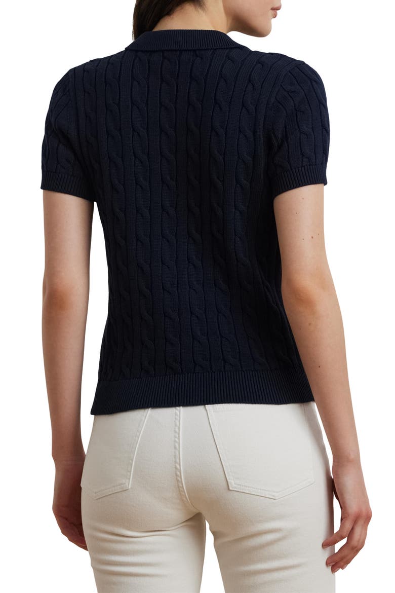 Cable Stitch Polo Sweater, Alternate, color, LAUREN NAVY