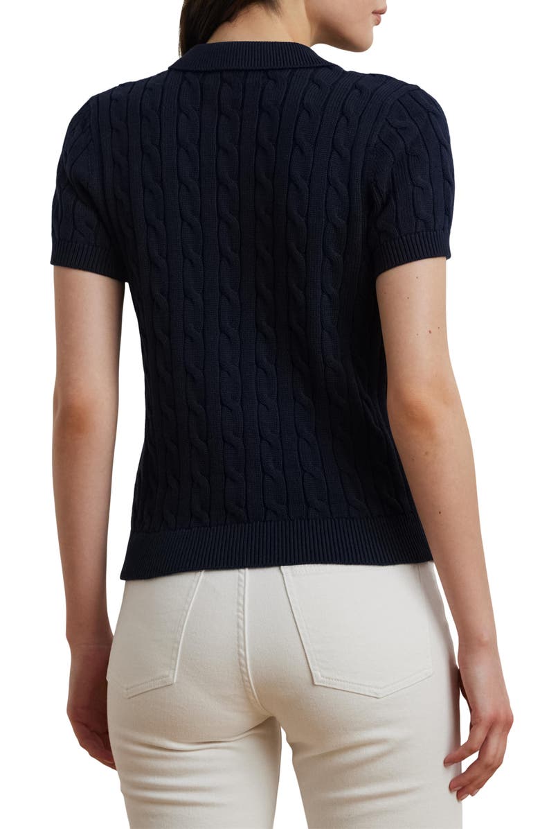 Lauren Ralph Lauren Cable Knit Cotton Polo Sweater, Alternate, color, Lauren Nav