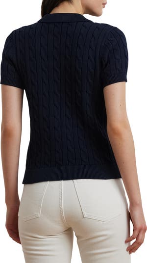 Cable Knit Cotton Polo Sweater