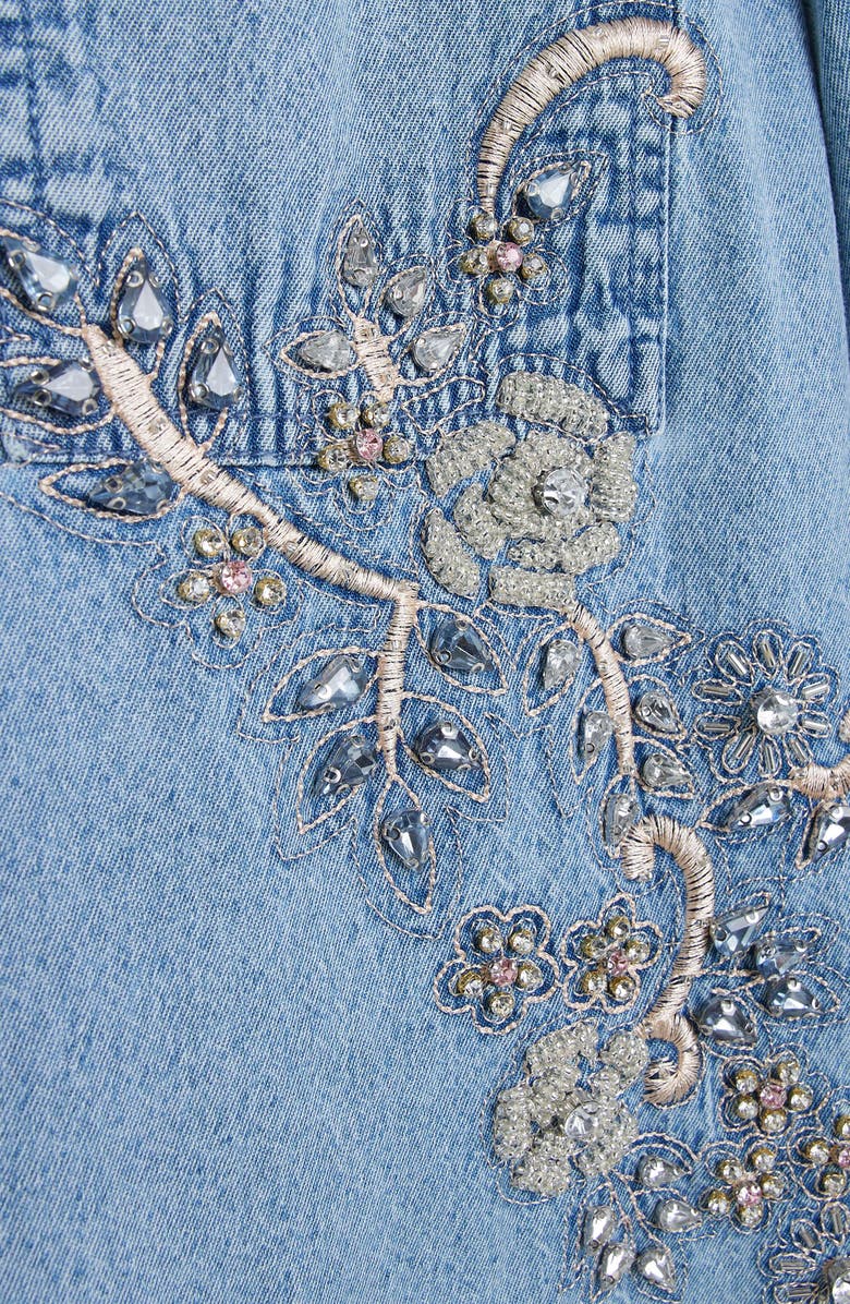 River Island Embellished Denim Button-Up Shirt, Alternate, color, 