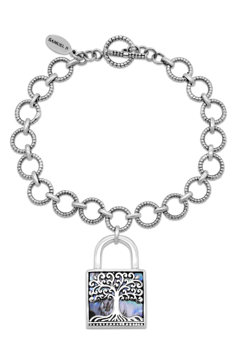 SAMUEL B. Sterling Silver Abalone Tree of Life Lock Toggle Bracelet, Main, color, Green And Blue