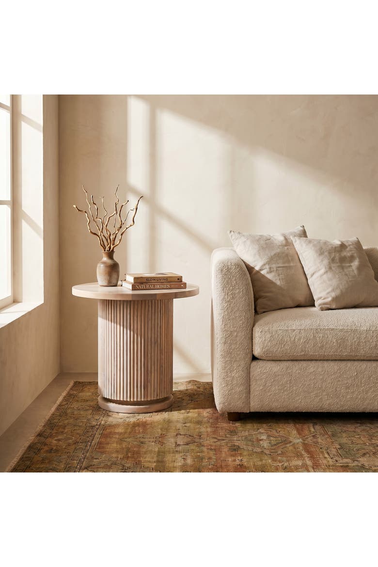 Round Pedestal Side Table with Ribbed Base, Alternate, color, Natural