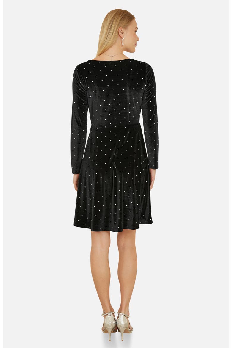 Diamante Long-Sleeve Skater Dress, Alternate, color, Black