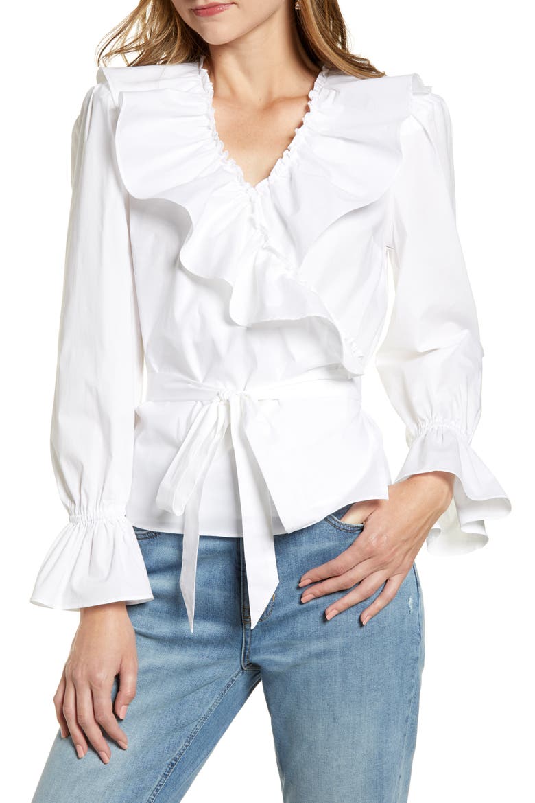 Ruffle Wrap Top, Main, color, WHITE