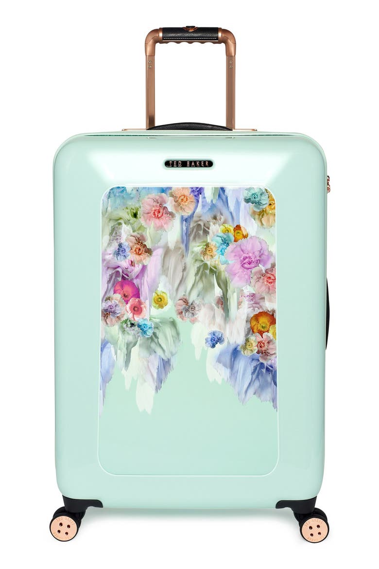 'Medium Sugar Sweet Florals' Hard Shell Suitcase, Main, color, MINT WITH FLORAL PRINT