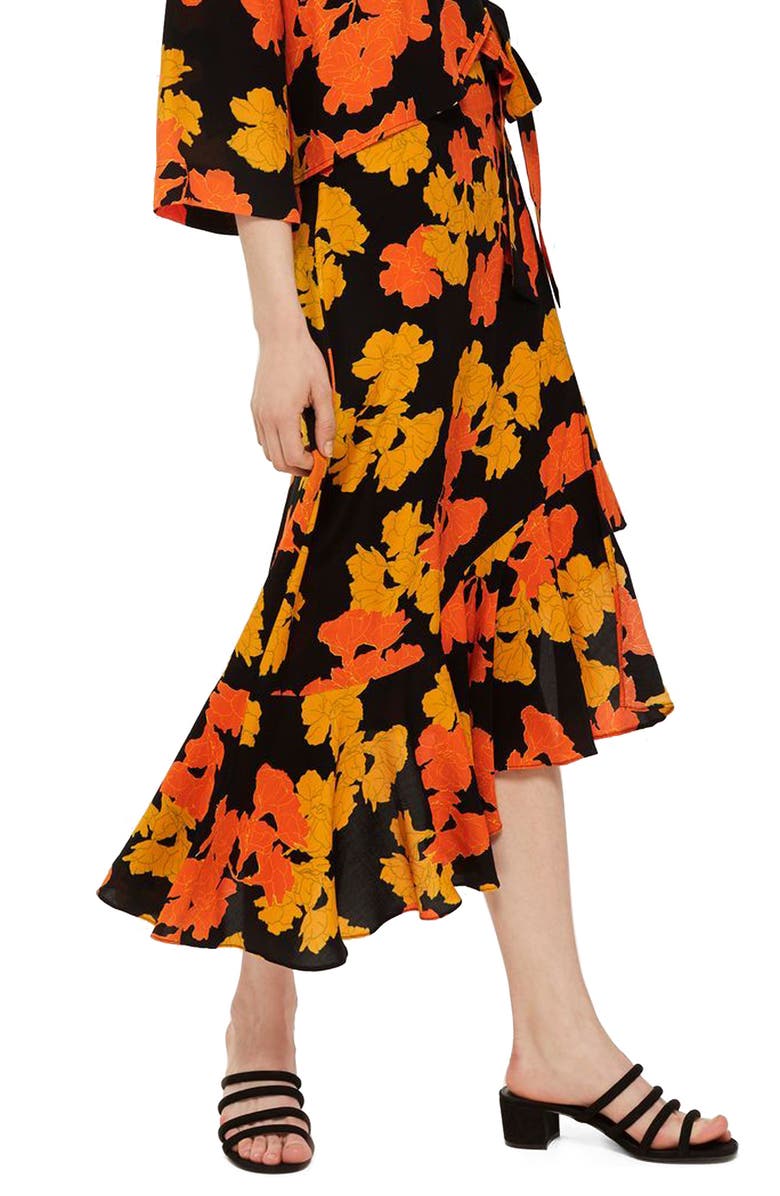 Topshop Printed Midi Skirt, Main, color, 