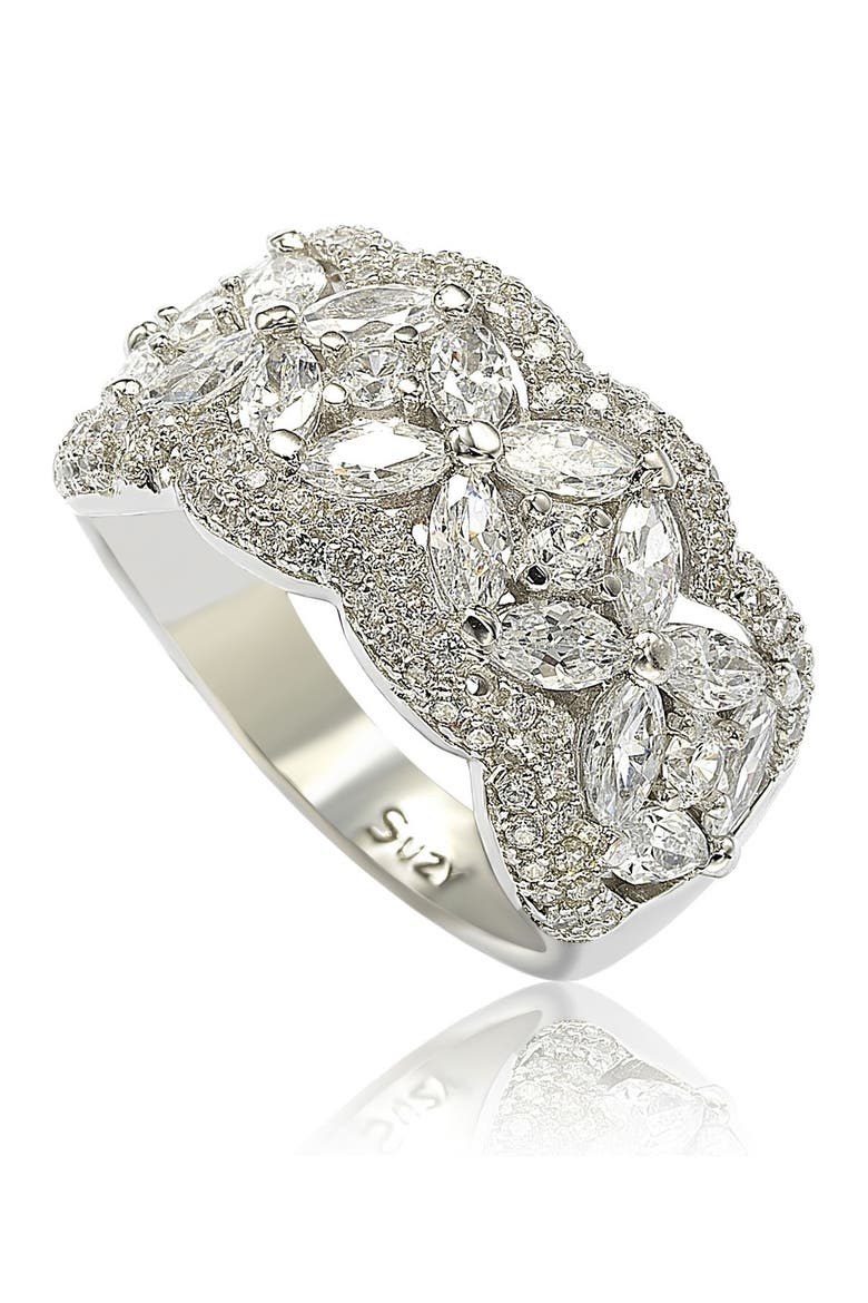 Sterling Silver Round-Cut & Marquise-Cut Cubic Zirconia Flower Ring, Alternate, color, WHITE