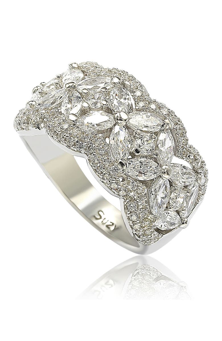 SUZY LEVIAN Sterling Silver Round-Cut & Marquise-Cut Cubic Zirconia Flower Ring, Alternate, color, White
