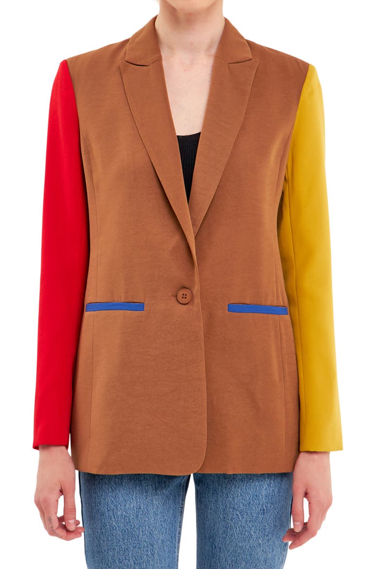 Colorblock Blazer, Main, color, BROWN MULTI