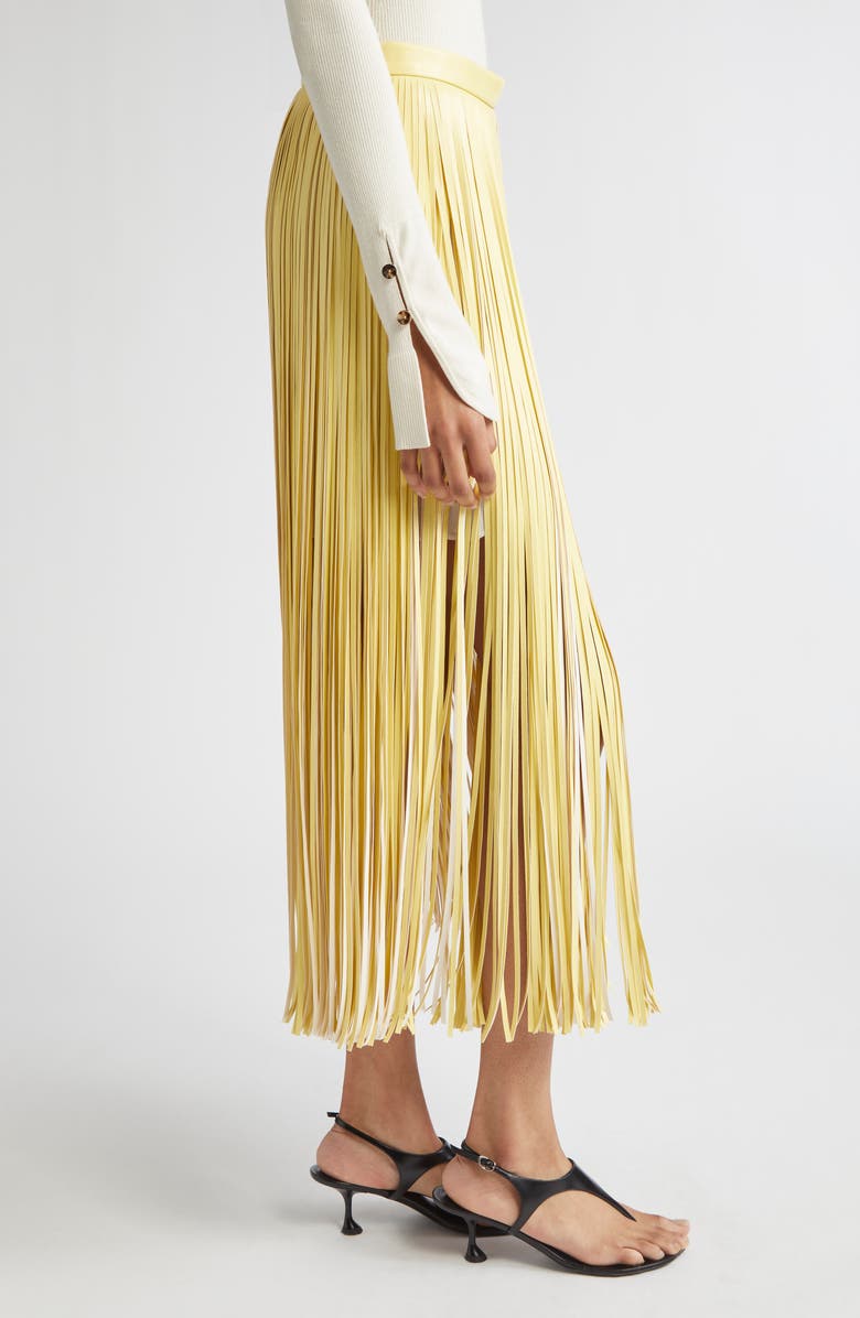 Proenza Schouler Veda Two-Tone Faux Leather Fringe Midi Wrap Skirt, Alternate, color, Pale Yellow Multi