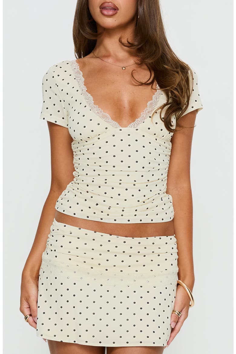 Amia Lace Trim Polka Dot V-Neck Top, Main, color, CREAM POLKA DOT