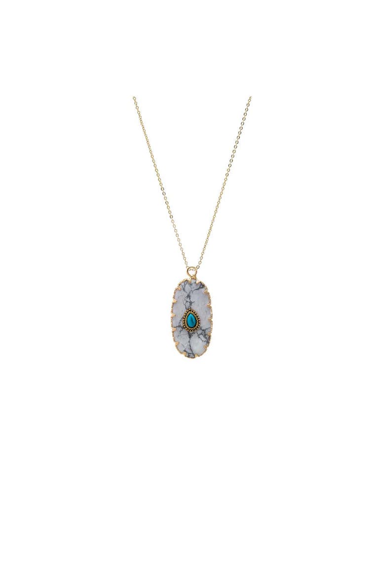 Turquoise Pear Natural Stone Pendant Necklace, Main, color, Marble