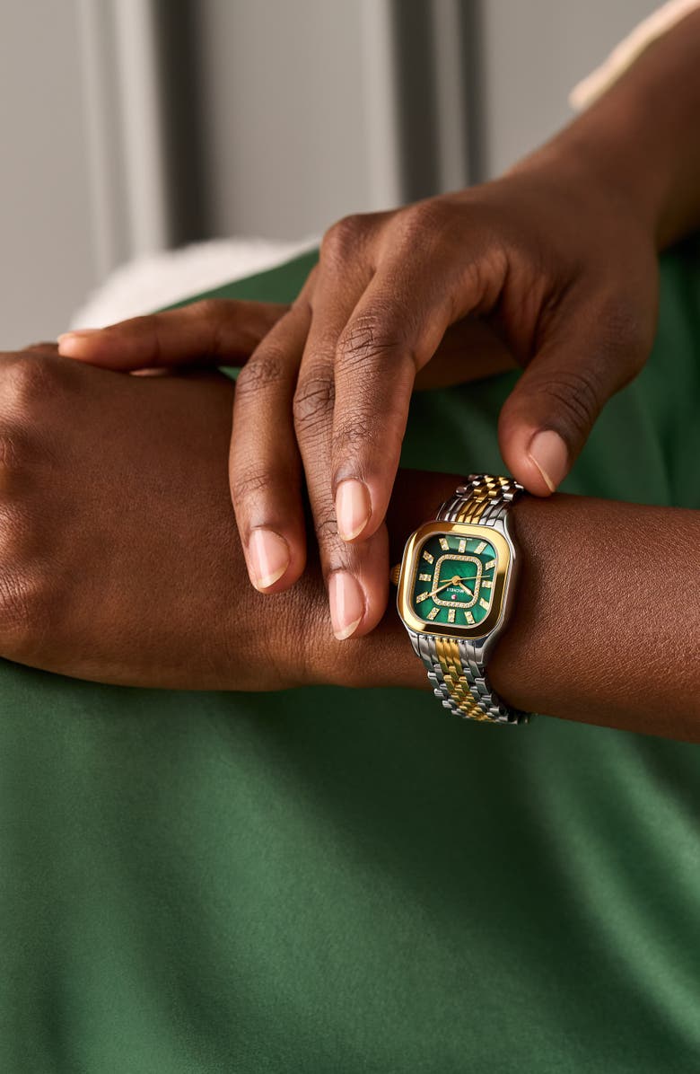 MICHELE Meggie Two-Tone Mother-of-Pearl & Diamond Dial Bracelet Watch, 29mm, Alternate, color, Two Tone