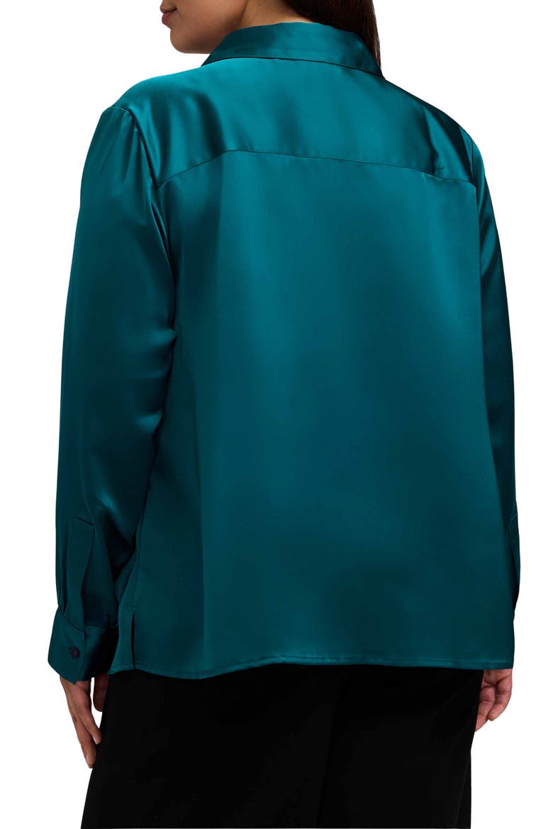 Bianca Satin Button-Up Shirt, Alternate, color, EMERALD GREEN