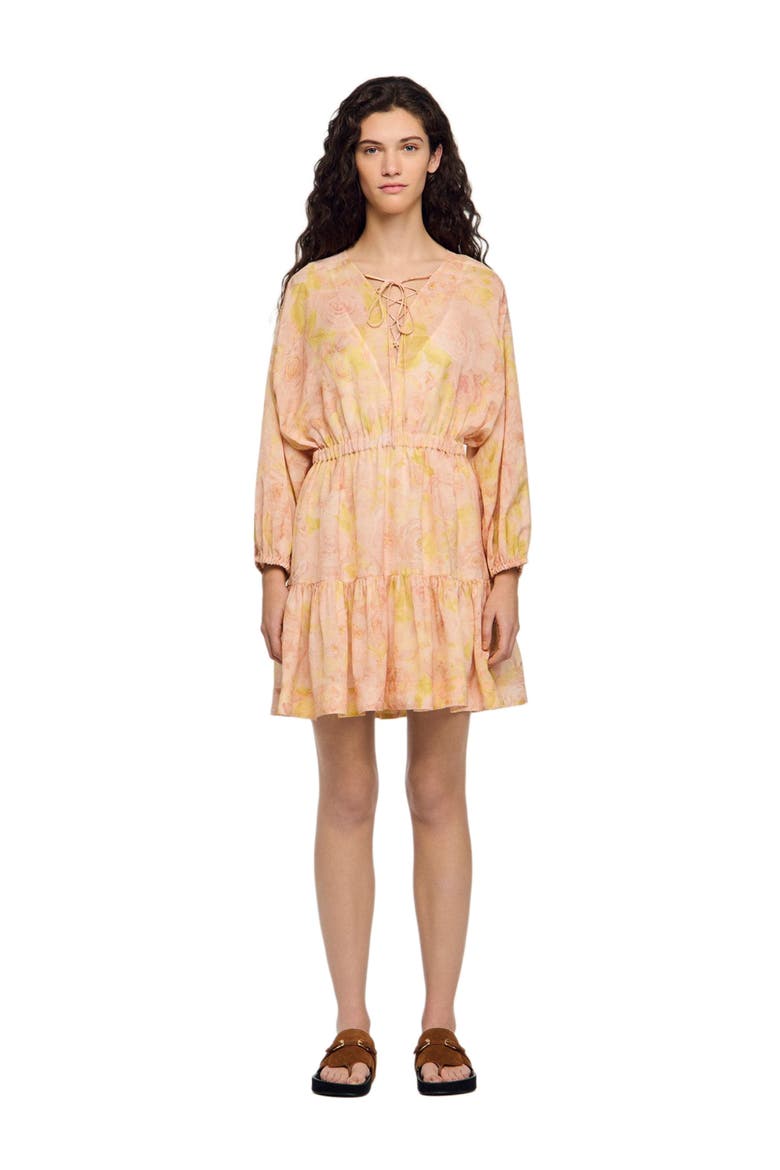 Flower print short dress, Alternate, color, Pink / green