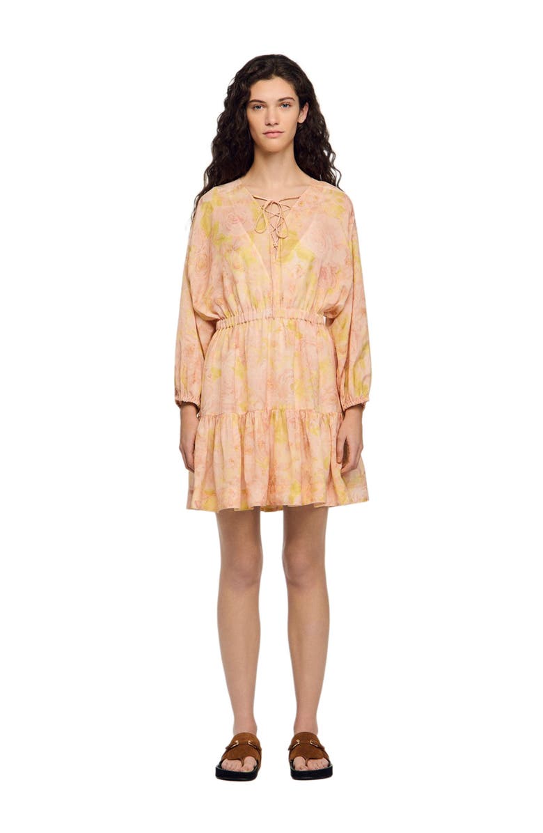 SANDRO Flower print short dress, Alternate, color, Pink / Green