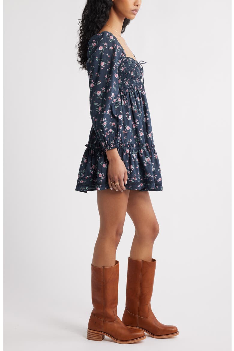 Long Sleeve Fit & Flare Minidress, Alternate, color, NAVY- PINK COTTAGE GARDEN