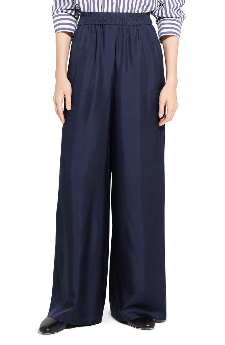 Theory Wide Leg Silk Pants, Main, color, Nocturne Navy