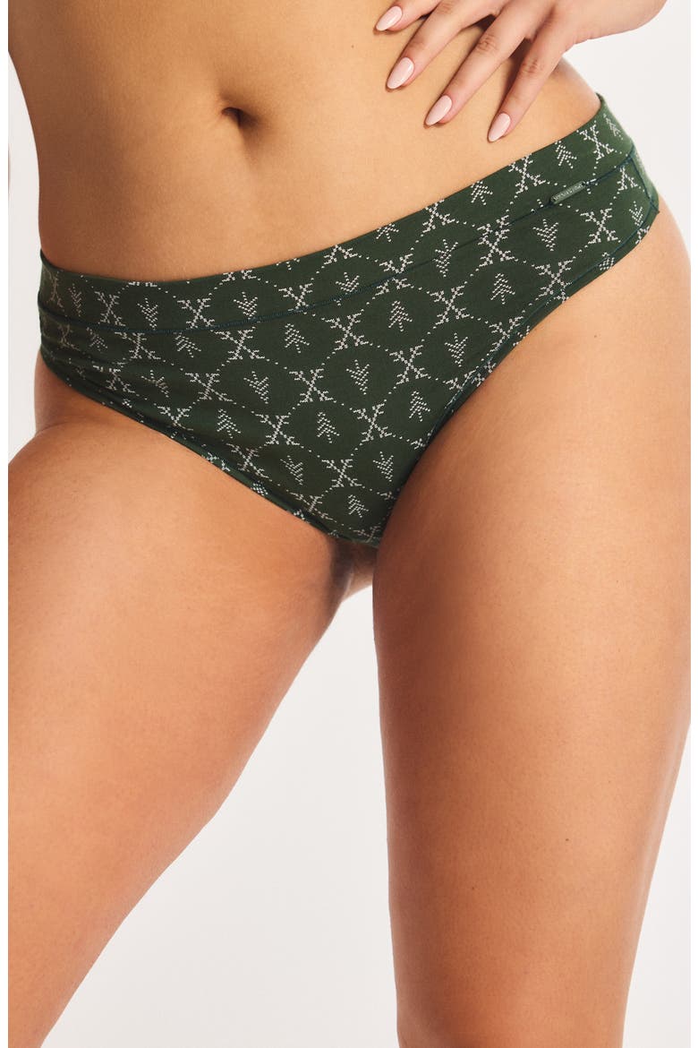 Stretch Cotton Essentials Thong, Main, color, GREEN JUNIPER FINE PINES PRINT