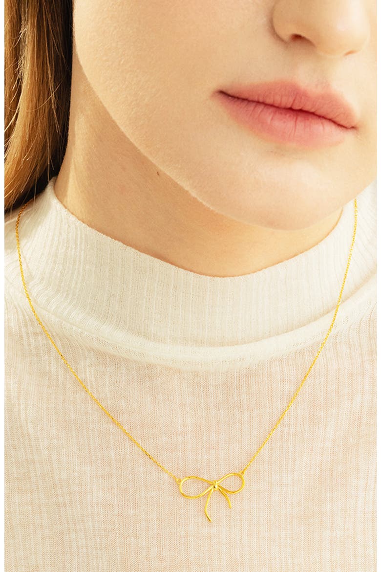 Sterling Silver 18k Gold Plated Colette Bow Necklace Dainty Trendy, Alternate, color, Gold