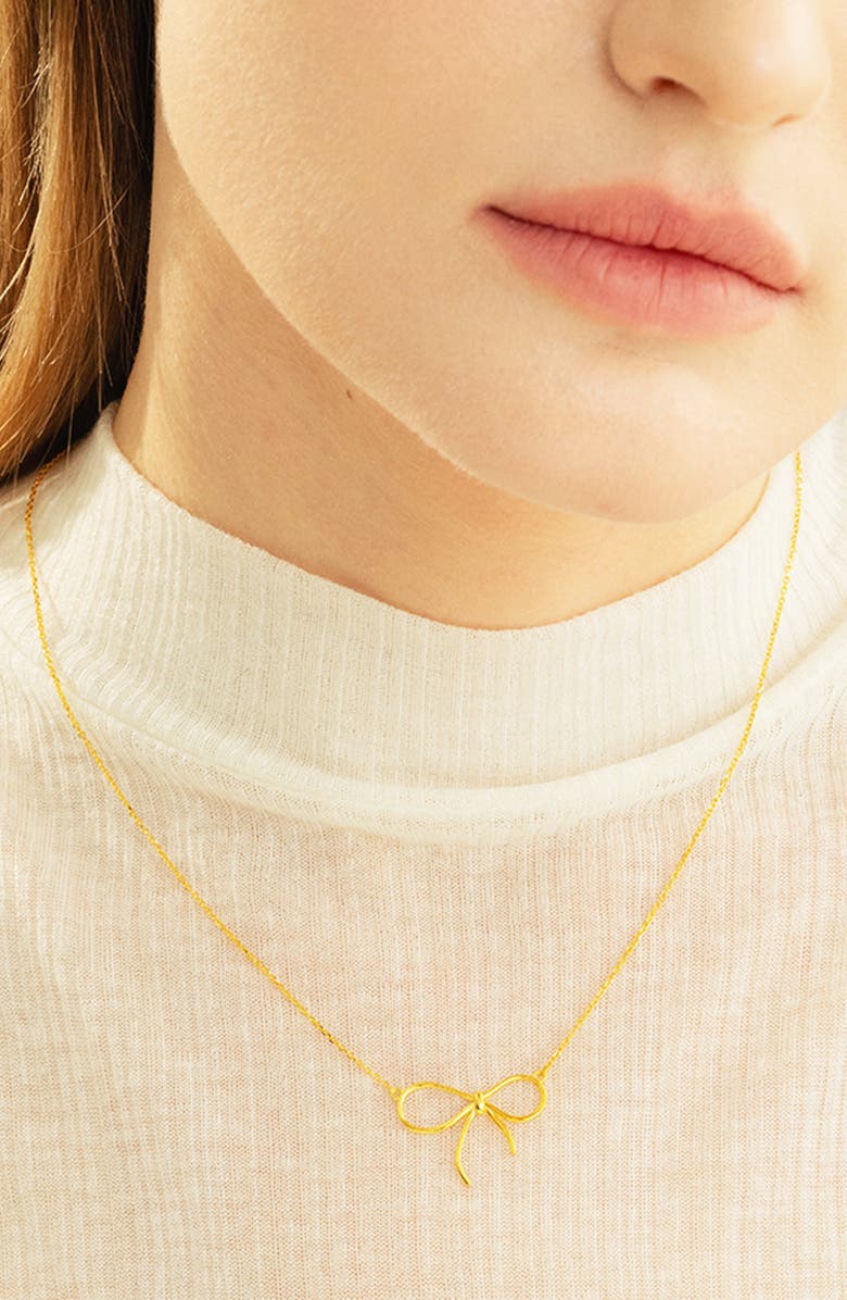 Bearfruit Jewelry Sterling Silver 18k Gold Plated Colette Bow Necklace & Earring Set Dainty, Alternate, color, 