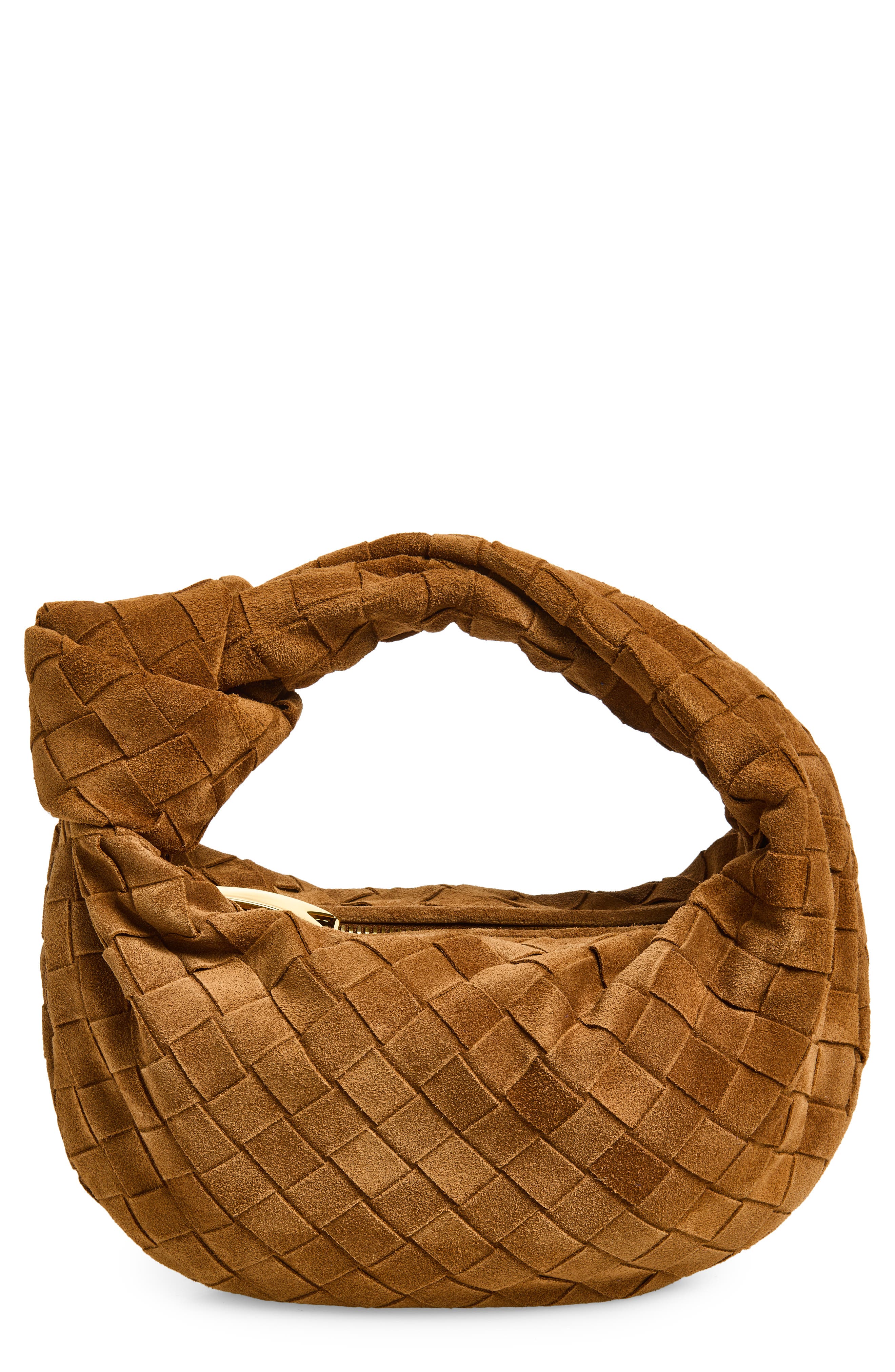 Bottega Veneta Mini Jodie Suede Top Handle Bag, Main, color, 2588 Amber-Gold