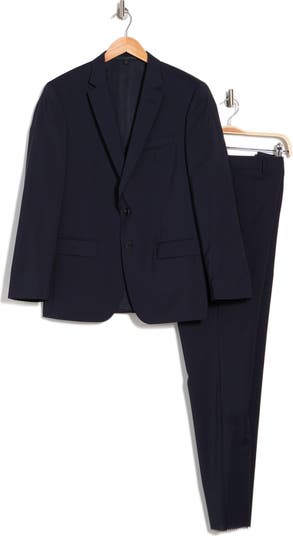 Huge Genius Dark Blue Solid Two Button Notch Lapel Wool Suit