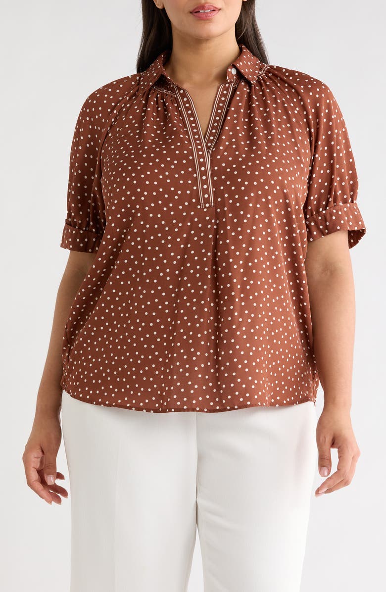 MAX STUDIO Puff Sleeve Top, Main, color, Chestnut/ Ivory Polka Dot