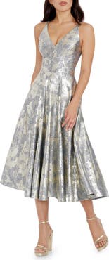 Dress the Population Delilah Metallic Floral Fit & Flare Midi Dress