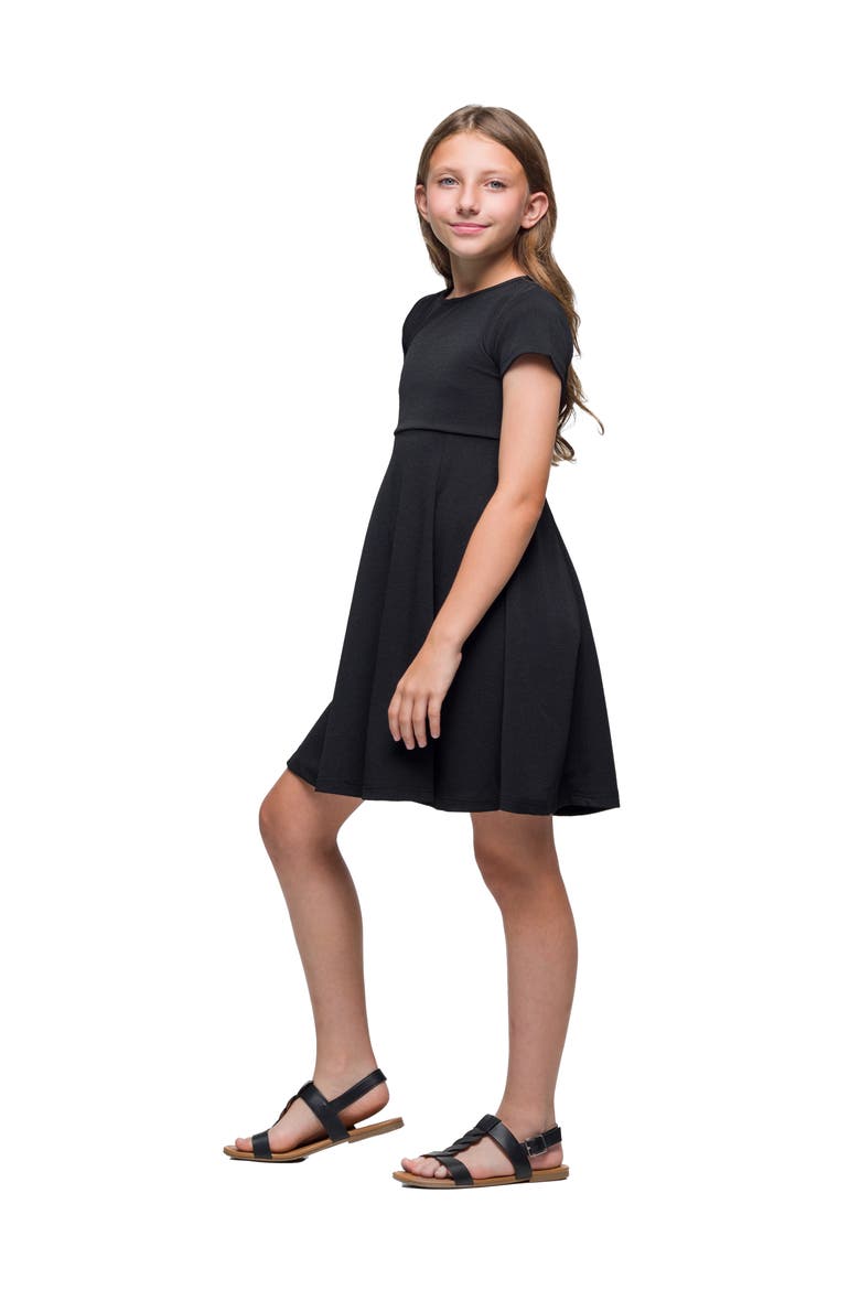 Short Sleeve Pleated Party Dress, Alternate, color, Black