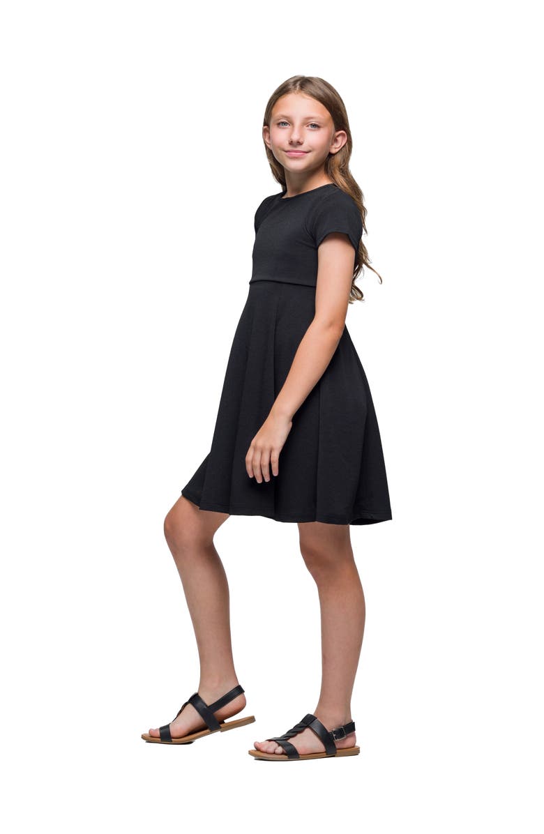 24sevenKid Short Sleeve Pleated Party Dress, Alternate, color, Black