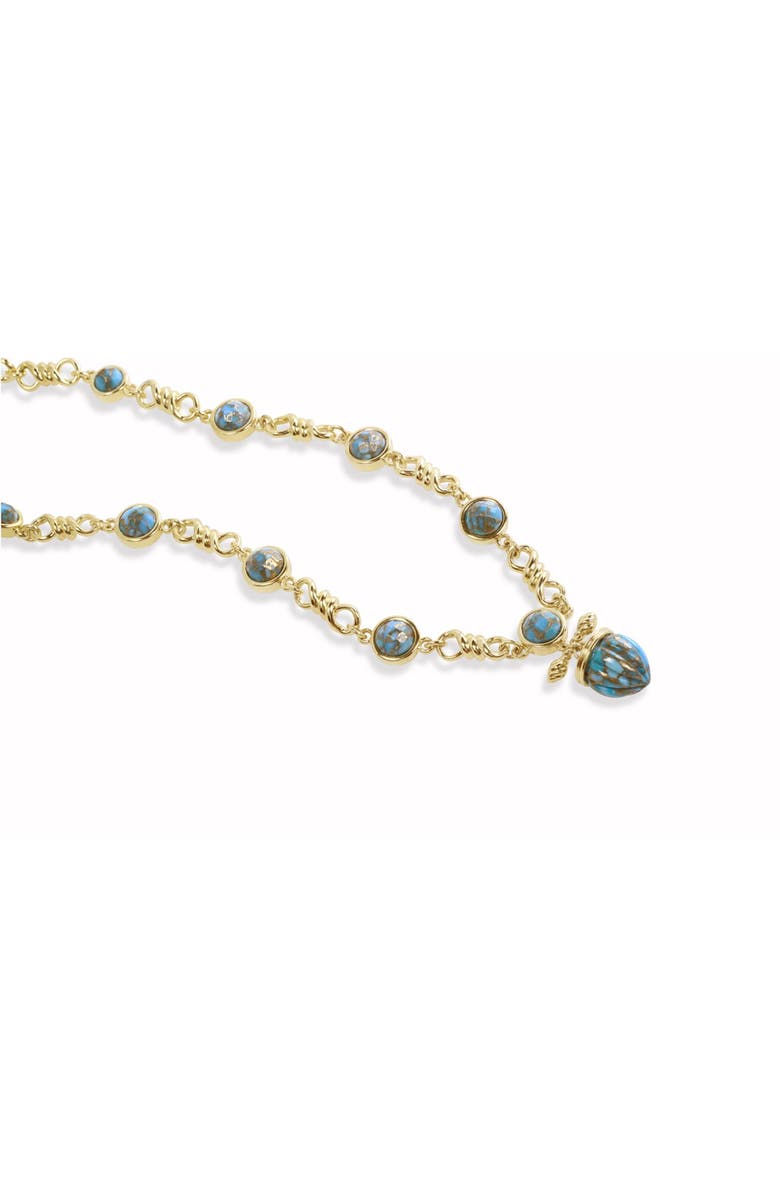 LuvMyJewelry Twisted Rays Design Yellow Gold Plated Sterling Silver Turquoise Gemstone Necklace, Alternate, color, 