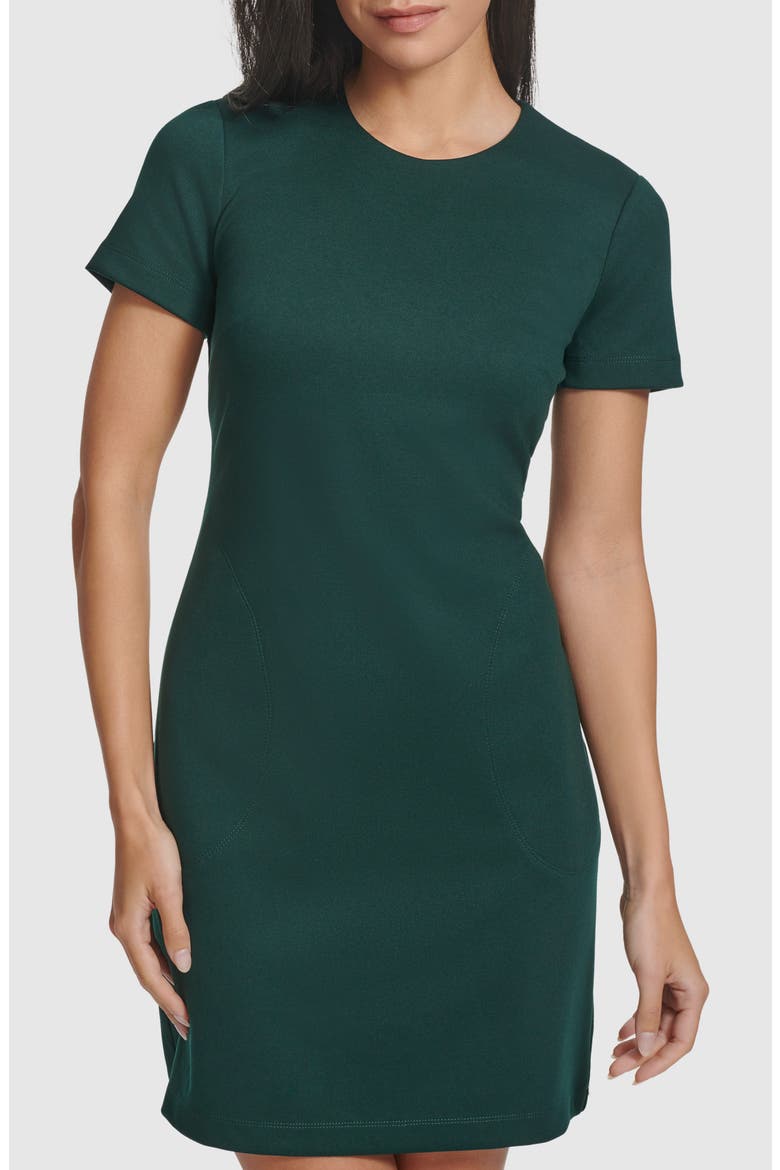 Short Sleeve Ponte Sheath Dress, Alternate, color, MALACHITE