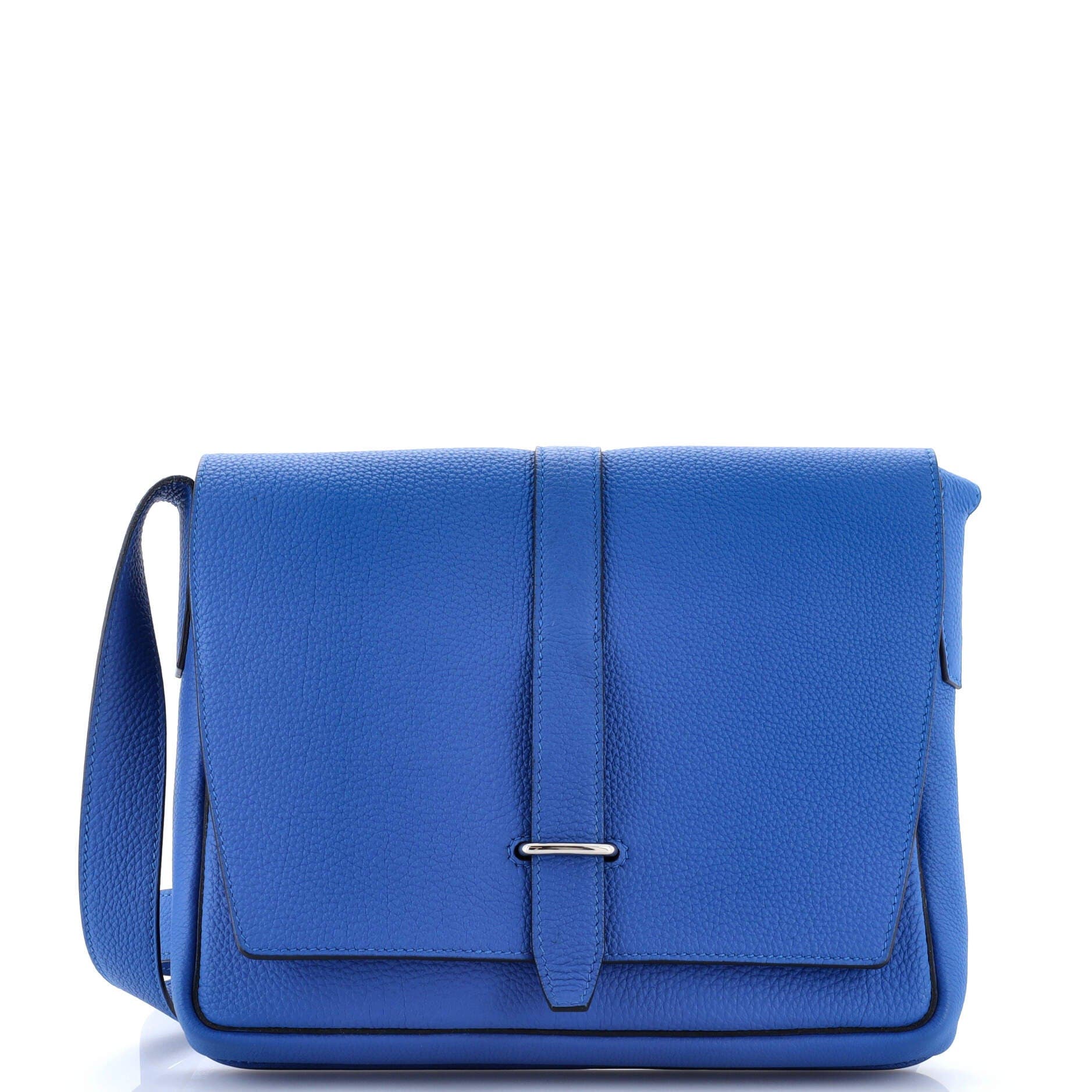 Pre-Owned Hermes Steve Light Junior Messenger Bag Togo, Main, color, Bleu Zellige