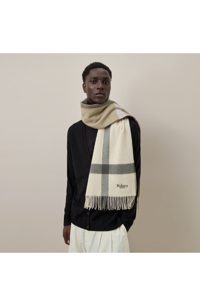 Mulberry Large Check Merino Wool Scarf, Alternate, color, Eggshell-Olive