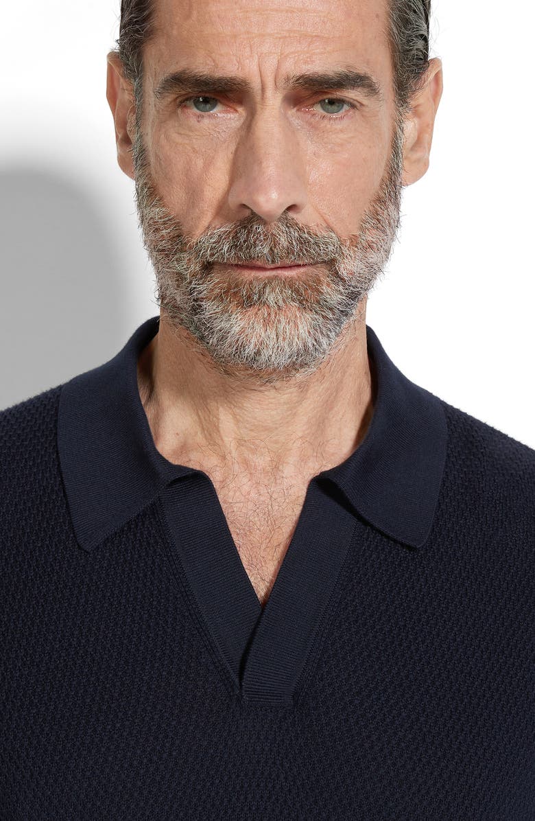 ZEGNA Waffle Knit Premium Cotton Polo Sweater, Alternate, color, Navy Solid