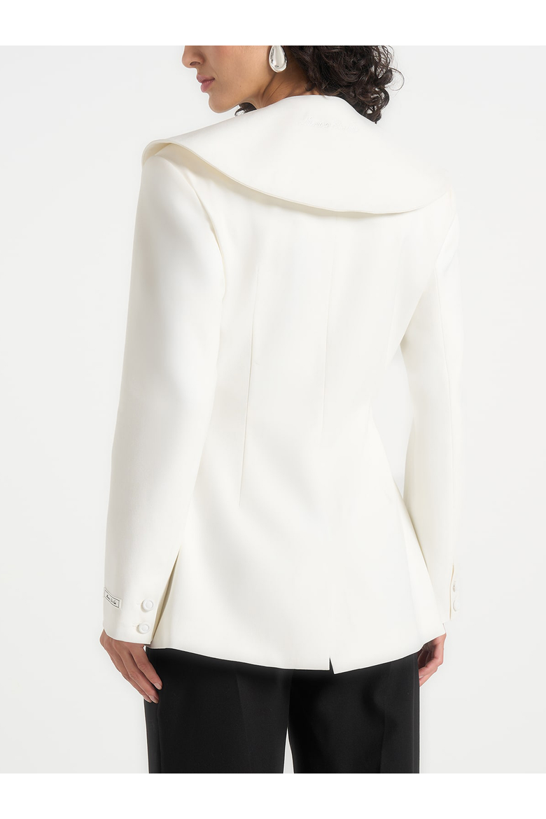 Emy Tailored Cinch Waist Shawl Blazer, Alternate, color, White