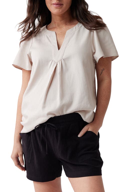 Ingrid & Isabel® Flutter Sleeve Woven Maternity Top in Stone  product