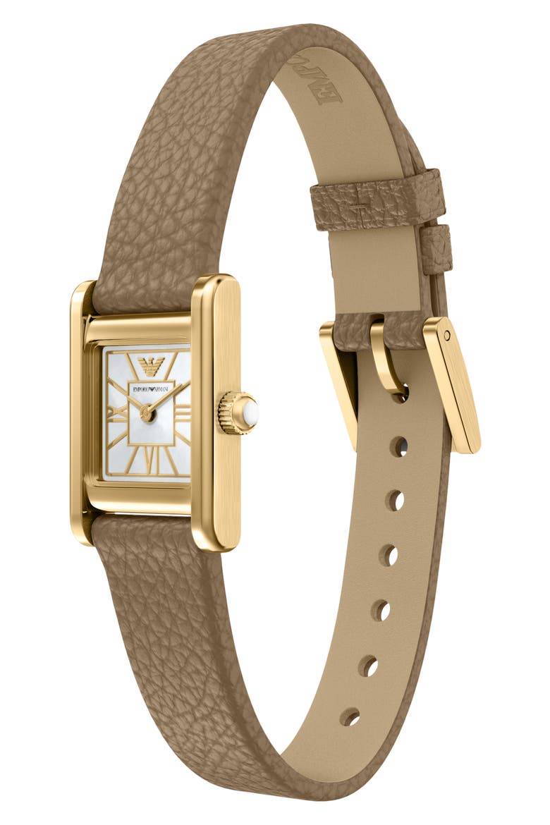 Mother-of-Pearl Tank Leather Strap Watch, 19mm x 26mm, Alternate, color, TAUPE