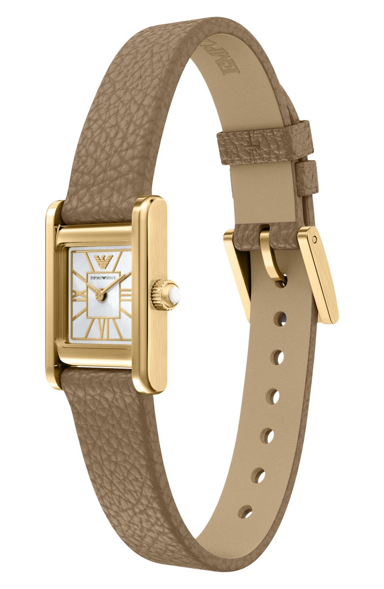 Emporio Armani Mother-of-Pearl Tank Leather Strap Watch, 19mm x 26mm, Alternate, color, 